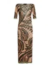 Etro Printed Tulle Midi Dress In Multicolor