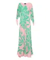 Etro Multicolor Long Dress With Round Neck And All-over Floral Print In Viscose Woman In Pink