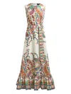 Etro Long Cotton Dress With Placed Floral Paisley Print In Black