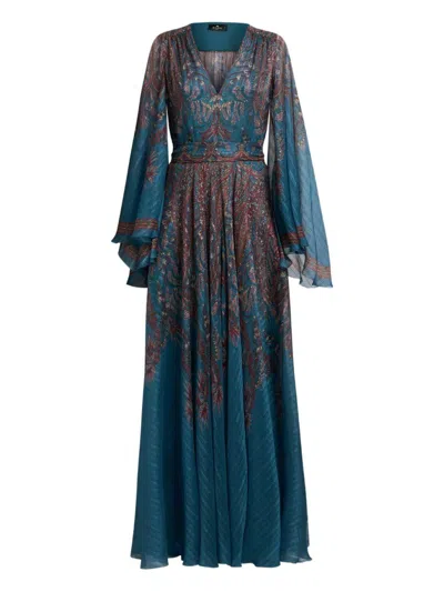 Etro Long Dress With Paisley Print  In Multi