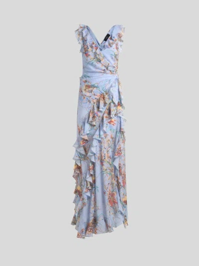 Etro Ruffled Cut-out Maxi Dress In Blue