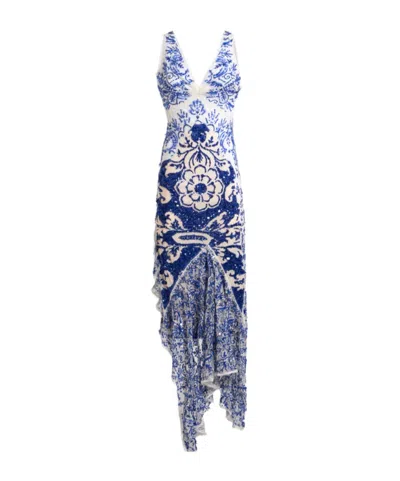 Etro Long Dress With Sequin Embroidery In Blue