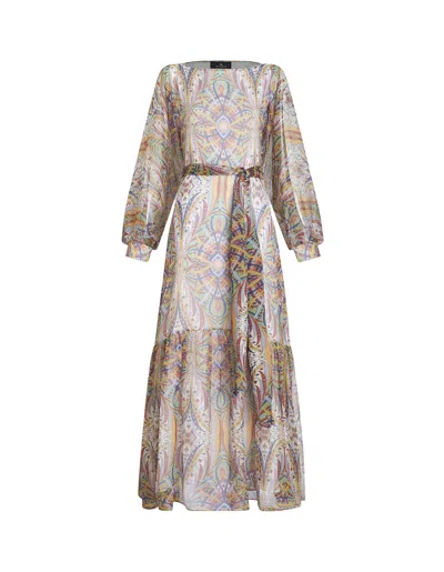 Etro Long Dress With Spring Bouquet Print In Multicolour