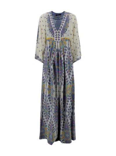 ETRO LONG DRESS WITH V NECK AND ALL-OVER PAISLEY PRINT IN SILK