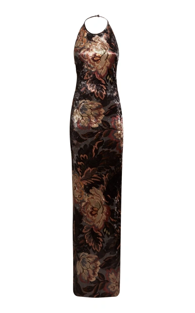 Etro Floral Crushed Velvet Backless Gown In Multi