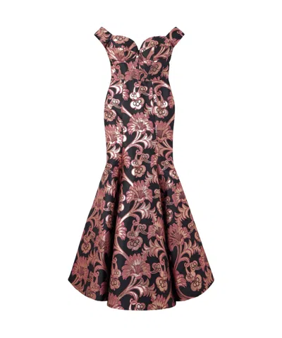 Etro Bardot Off-the-shoulder Metallic Brocade Gown In Pink