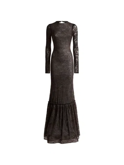 Etro Long Jersey Dress With Floral Lace In Brown