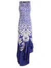 Etro Medallion Paisley Jersey Asymmetric Backless Dress In Blue