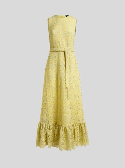 Etro , Long Macramé Lace Dress With Belt, Woman, Yellow, Size 48