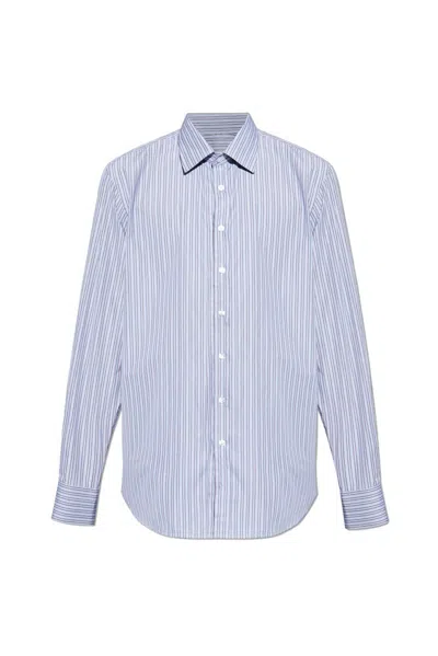 Etro Striped Poplin Shirt In Blue