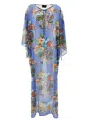 Etro Long Multicolor Kaftan With Bouquet-inspired Print In Viscose Woman In Blue