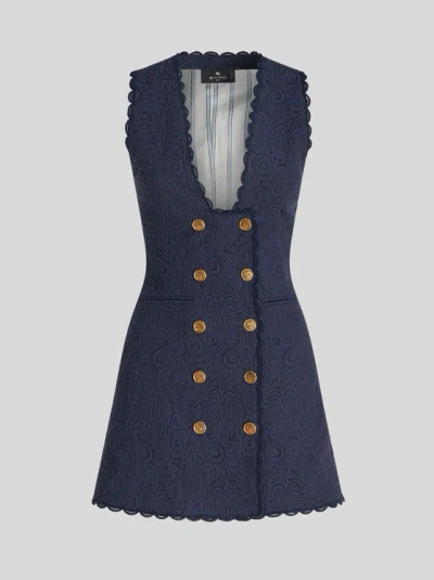 Etro Paisley-jacquard Long Waistcoat In Navy Blue