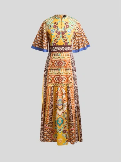 ETRO , LONG PRINTED POPLIN DRESS, WOMAN, YELLOW, SIZE 44