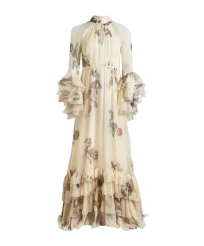 Etro Tiered Tie-neck Floral-print Silk-crepon Maxi Dress In Neutral