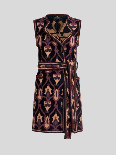 ETRO , LONG REVERSIBLE CHENILLE JACQUARD WAISTCOAT, WOMAN, SIZE 40