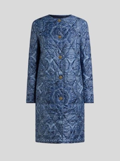Etro Reversible Quilted Coat In Blue