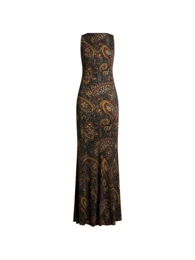 Etro Long Ribbed Dress With Floral Paisley Pattern In Multi