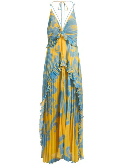 Etro Long Ruffled Dress In Blue