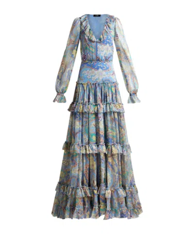 Etro Long Ruffled Dress In Gray