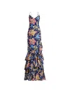 Etro Long Seersucker Dress With Ruffles And Floral Motif In Multi