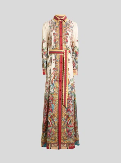 Etro Paisley-print Cotton Maxi Dress In Neutral