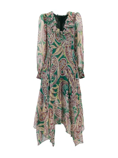 Etro Flowing Silk Dress Paisley Design In Multi