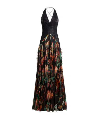 Etro Long Silk Dress With Flounce In Multicolor