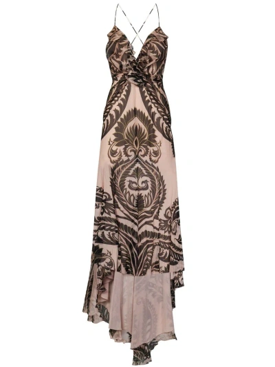 Etro Long Silk Dress With Graphic Print In Multi