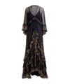 Etro Long Silk Dress With Placed Paisley Foliage Print In Black