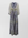 Etro Multicolor Long Dress With V Neck And All-over Paisley Print In Silk Woman In Grey