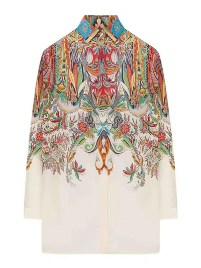 Etro Long Silk Shirt In Multi