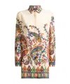 Etro Long Silk Shirt With Placed Floral Paisley Print In Multi