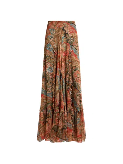 Etro Paisley Print Ruffle Silk Chiffon Maxi Skirt In Multi