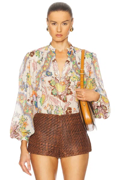 Etro Long Sleeve Blouse In Print On White Base