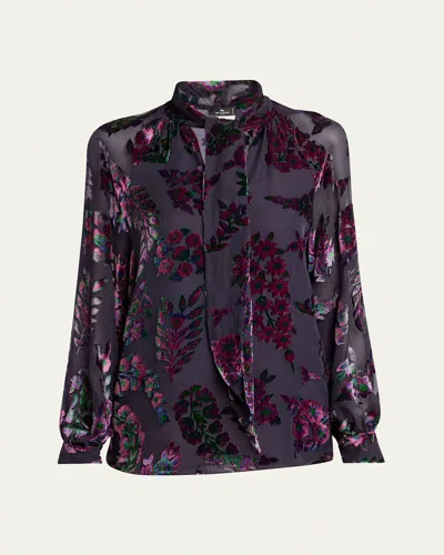 ETRO LONG-SLEEVE BURNOUT TIE-NECK BLOUSE
