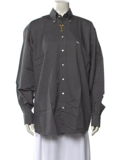 Pre-owned Etro Long Sleeve Button-up Top In Gray