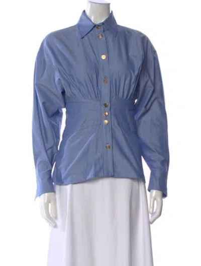 Pre-owned Etro Long Sleeve Button-up Top W/ Tags In Blue