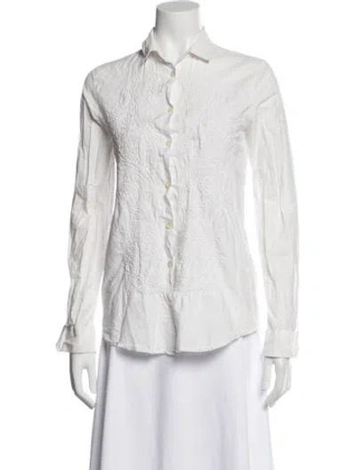 Pre-owned Etro Long Sleeve Button-up Top In White