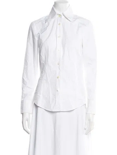 Pre-owned Etro Long Sleeve Button-up Top In White