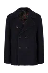 Etro Textured Double-breasted Coat Front Pockets In Blue
