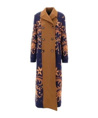ETRO DOUBLE-BREASTED COAT WITH KNIT INSERTS