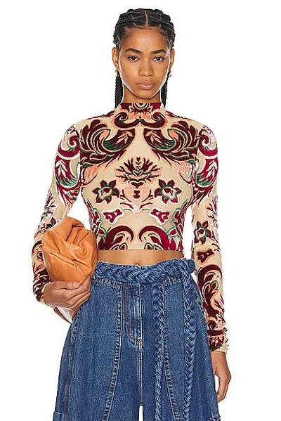 Etro Long Sleeve Crop Top In Multicolour On Yellow Base