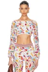 Etro Long Sleeve Cropped Top In Multicolor On White Base