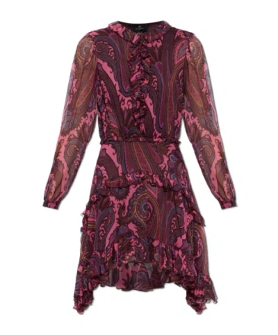 Etro Long Sleeve Dress In Burgundy