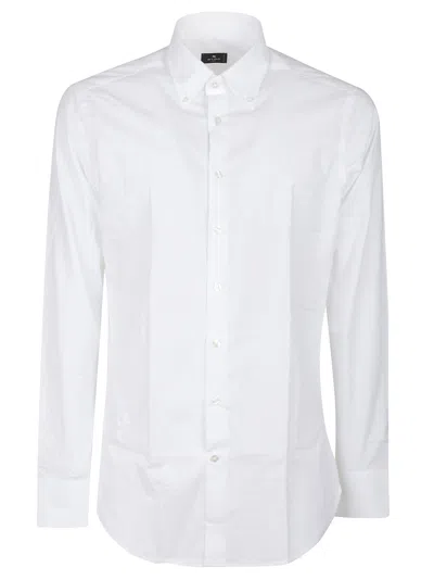 Etro Long Sleeve Fuji Botton Down Logo Shirt In White