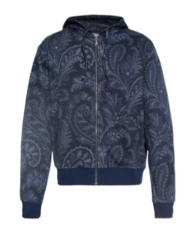 Etro Long Sleeve Hooded Sweatshirt In Blue