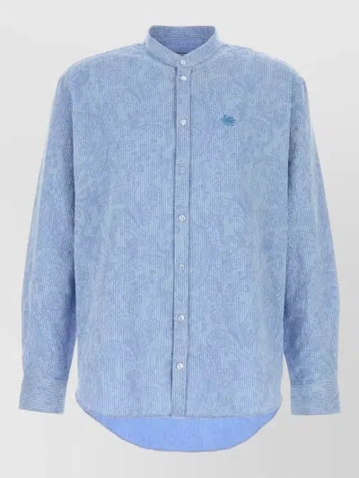Etro Long Sleeve Mandarin Collar Striped Shirt In Blue