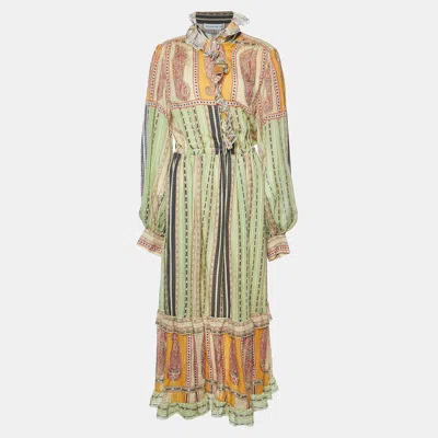 Pre-owned Etro Long Sleeve Midi Dress 48 In Multicolor