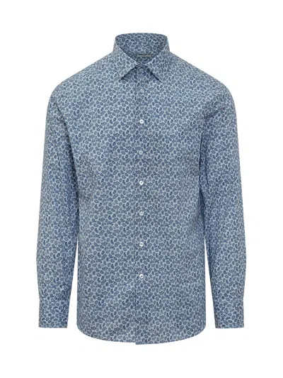 Etro Long Sleeve Mini Cotton Blend Shirt In Azzurro