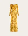 Etro Long-sleeve Open-back Maxi Dress In Orange